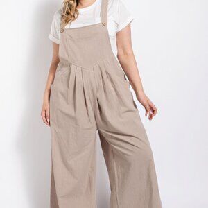 Brand New Ladies STone Colored Pintuck Detail Overalls with Side Pockets Size XL